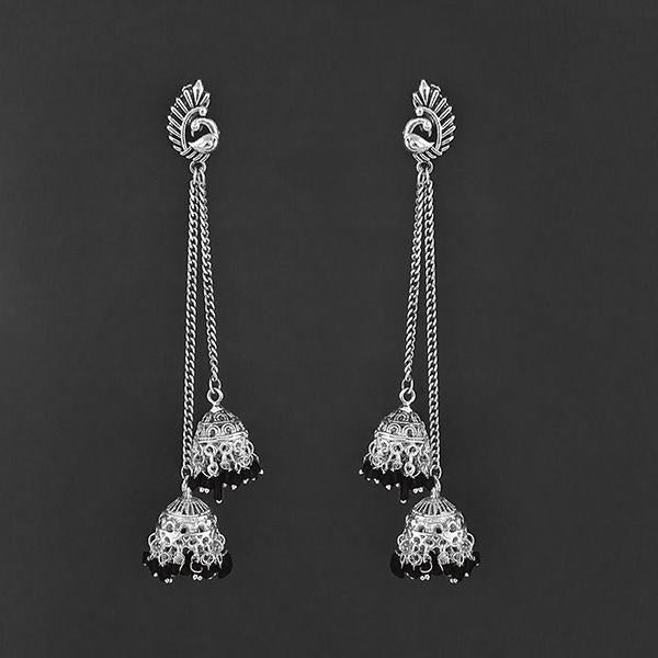 Jeweljunk Oxidised Peacock Chain Jhumki Earrings - 1314557E