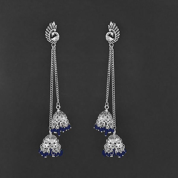 Jeweljunk Oxidised Peacock Chain Jhumki Earrings - 1314557G