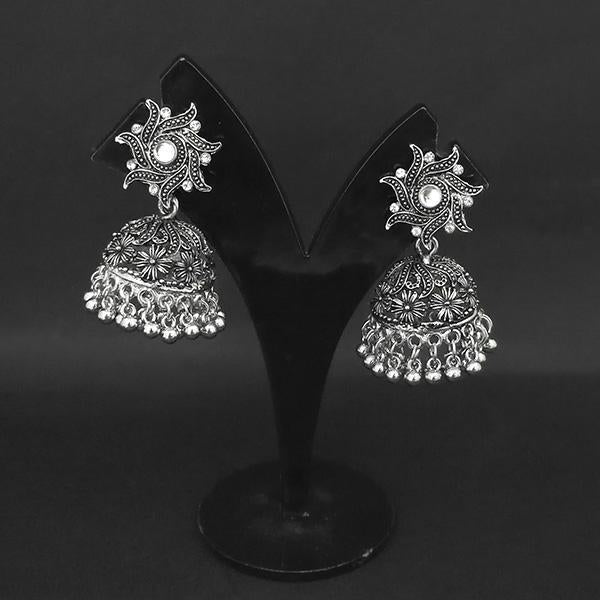 Jewljunk Oxidised Stone Jhumki Earrings - 1314576