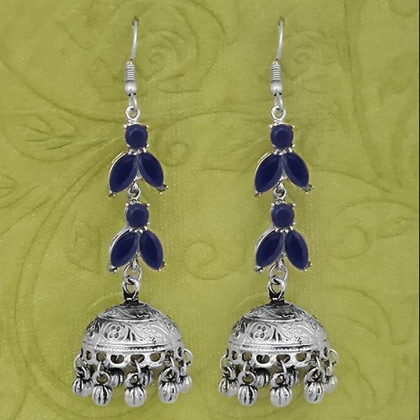 Jeweljunk Silver Plated Blue Stone Jhumki Earrings - 1314593E