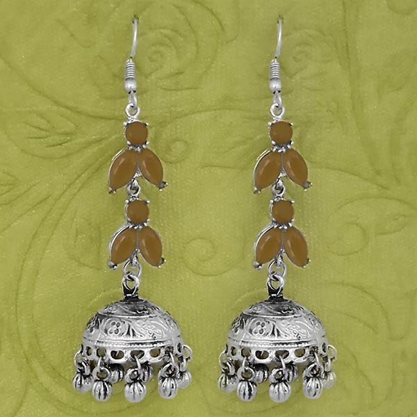 Jeweljunk Silver Plated Brown Stone Jhumki Earrings - 1314593F
