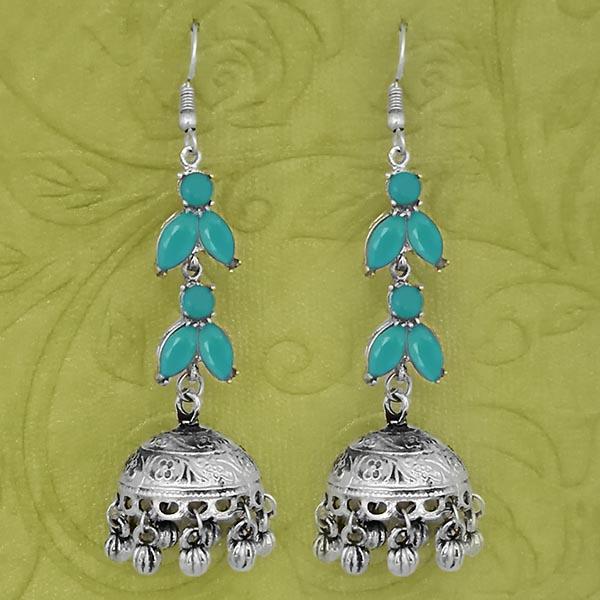 Jeweljunk Silver Plated Blue Stone Jhumki Earrings - 1314593G