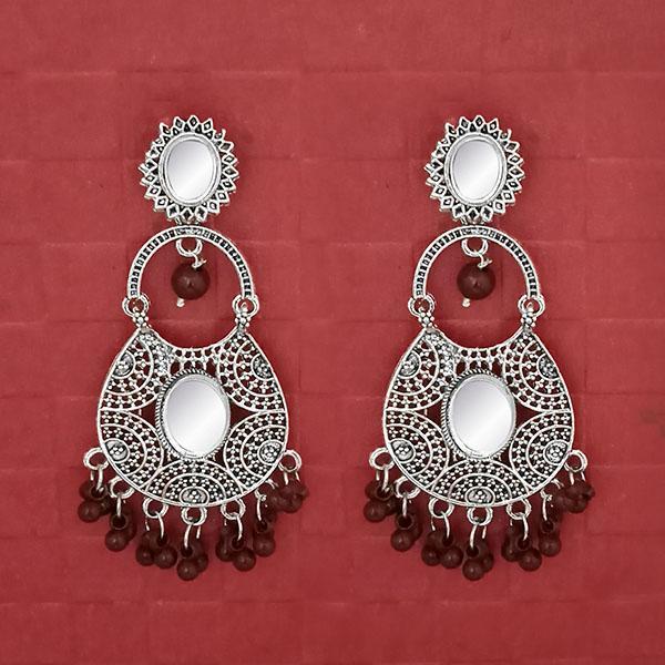 Jeweljunk Silver Plated Brown Beads Mirror Dangler Earrings - 1314747H
