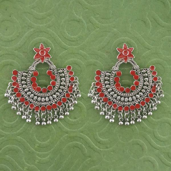 Jeweljunk Orange Meenakari Silver Plated Afghani Earrings - 1314789D