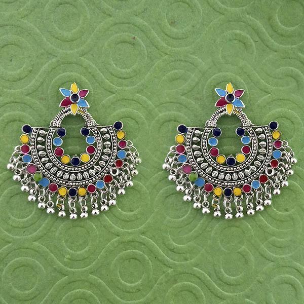 Jeweljunk Multi Meenakari Silver Plated Afghani Earrings - 1314789H