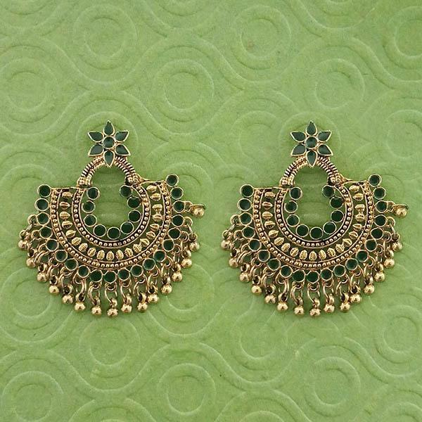 Jeweljunk Green Meenakari Gold Plated Afghani Earrings - 1314790B