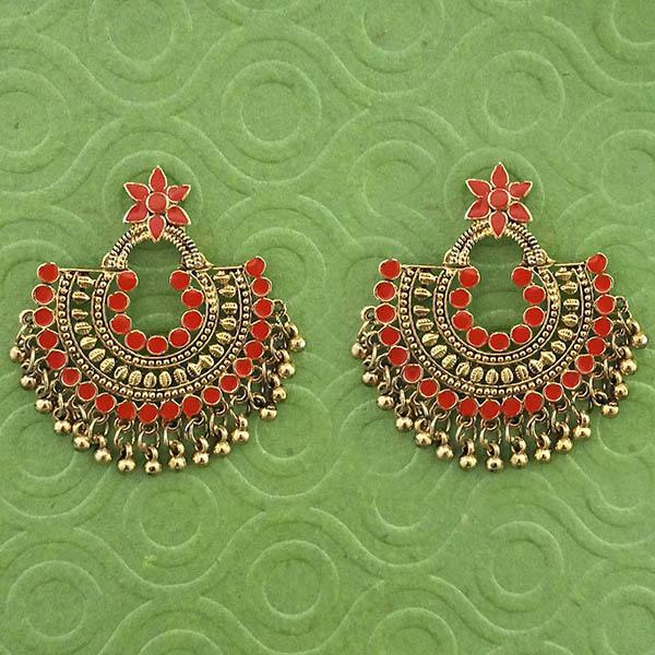 Jeweljunk Orange Meenakari Gold Plated Afghani Earrings - 1314790F