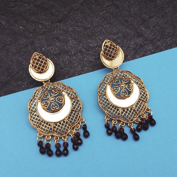 Jeweljunk Gold Plated Black Beads Mirror Dangler Earrings - 1314798A