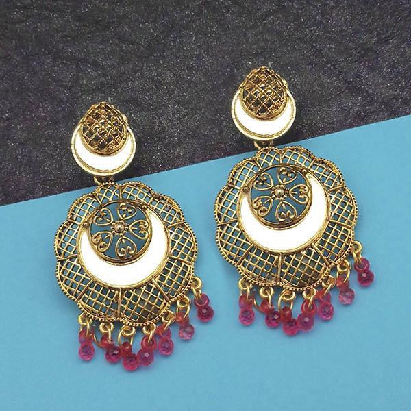 Jeweljunk Gold Plated Pink Beads Mirror Dangler Earrings - 1314798E