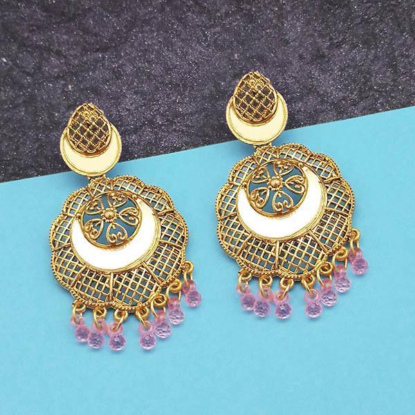 Jeweljunk Gold Plated Pink Beads Mirror Dangler Earrings - 1314798I