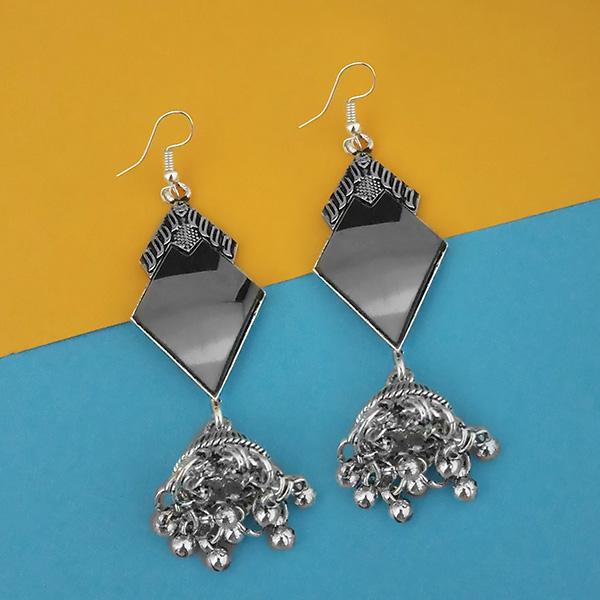 Tip Top Fashions Oxidised Plated Mirror Jhumki Earrings - 1314939A