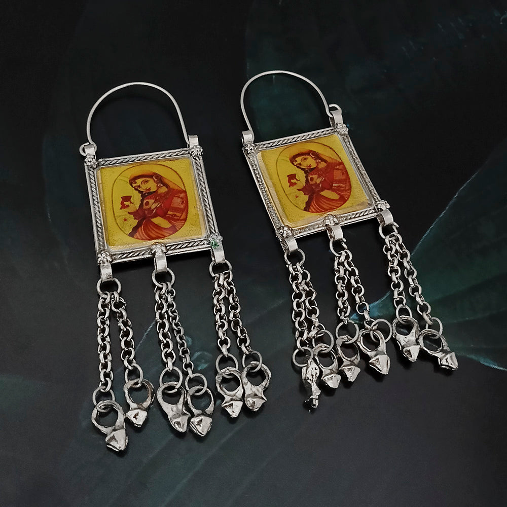 Jeweljunk Oxidised Plated Queen Afghani Earrings