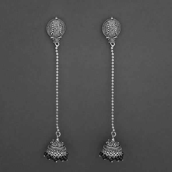 Jeweljunk Black Beads Oxidised Chain Jhumki Earrings - 1315203B