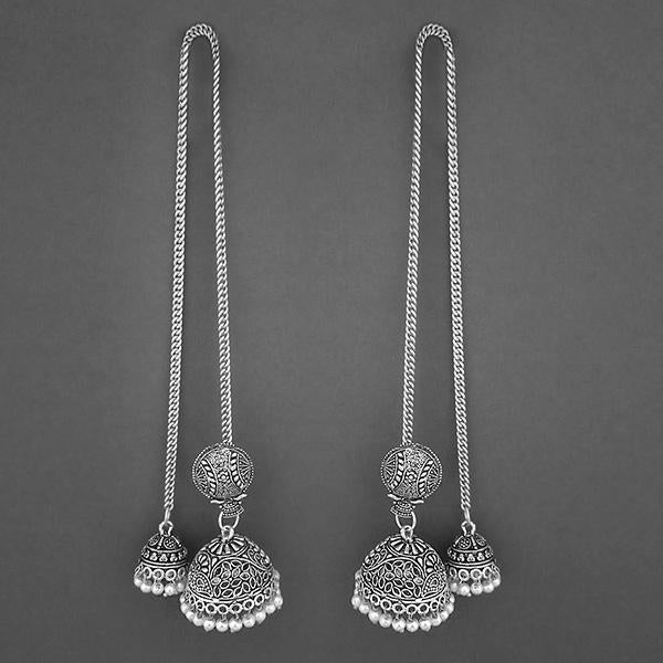 Jeweljunk White Beads Oxidised Chain Jhumki Earrings - 1315209A