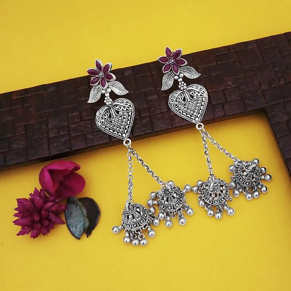 Jeweljunk Oxidised Plated Purple Stone Chain Jhumki Earrings