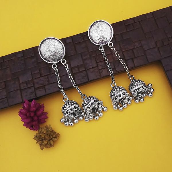Jeweljunk Oxidised Plated Two Line Chain Jhumki Earrings