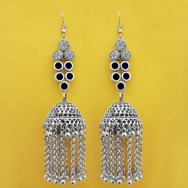 Jeweljunk Oxidised Plated Black Stone Jhumki Earrings