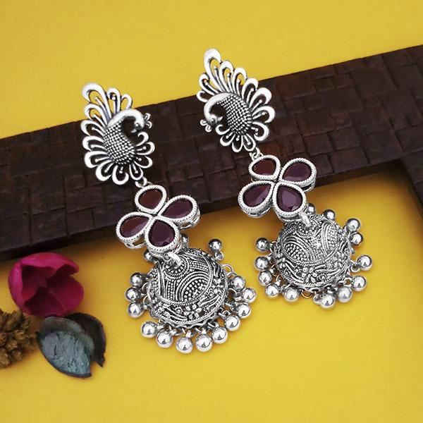 Jeweljunk Oxidsed Plated Purple Stone Peacock Design Jhumki Earrings
