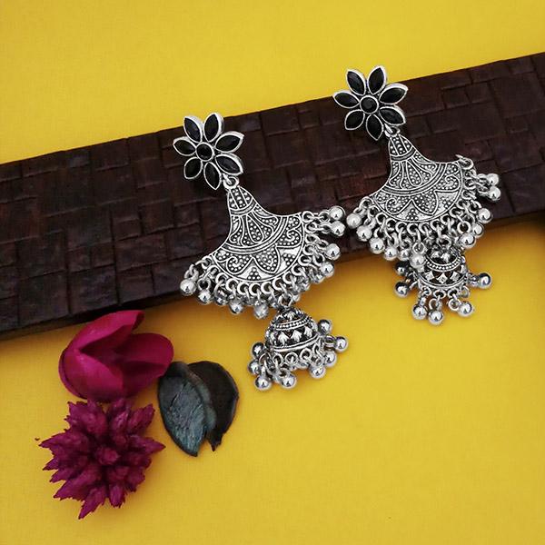 Jeweljunk Oxidsed Plated Floral Design Jhumki Earrings