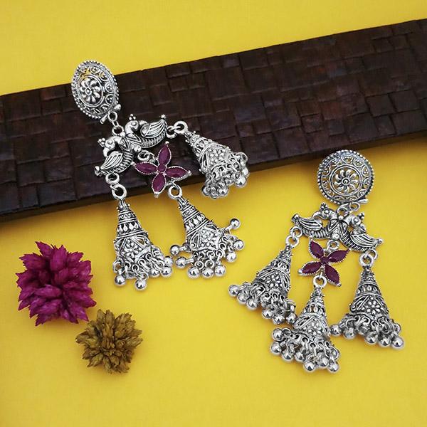 Jeweljunk Oxidised Plated Purple Stone Jhumki Earrings