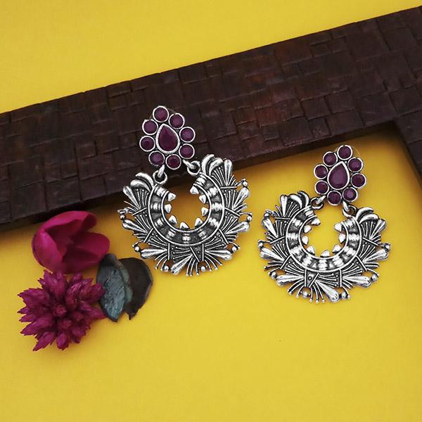 Jeweljunk Purple Stone Oxidised Plated Dangler Earrings
