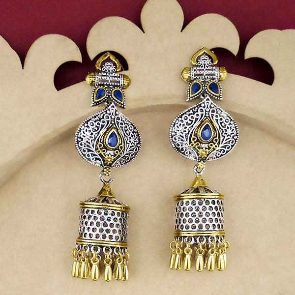 Jeweljunk Blue Stone Two Tone Plated Dangler Earrings