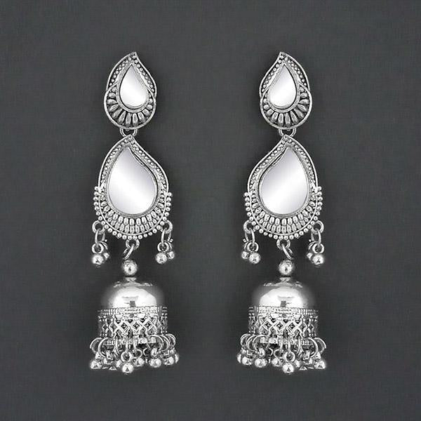 Jeweljunk Mirror Silver Plated Jhumki Earrings - 1315335