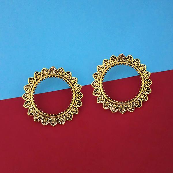 Jeweljunk Antique Gold Plated Round Stud Earrings - 1315340A