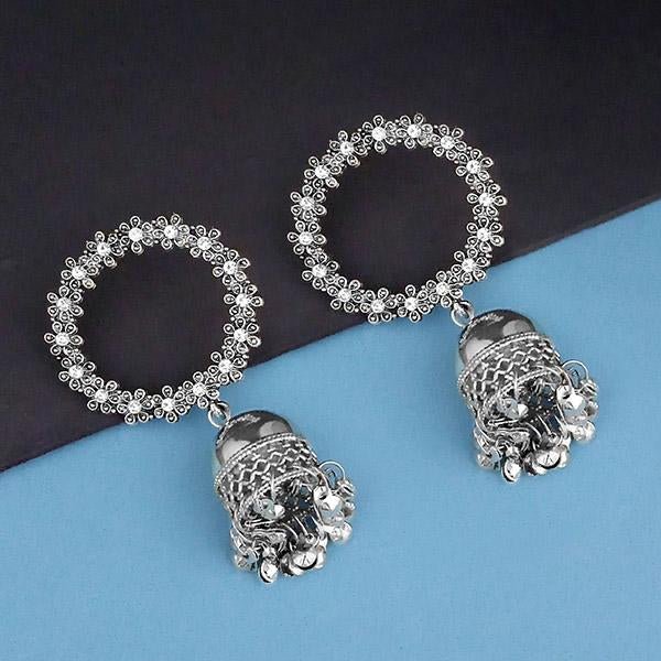Jeweljunk Rhodium Plated Austrian Stone Jhumki Earrings - 1315355