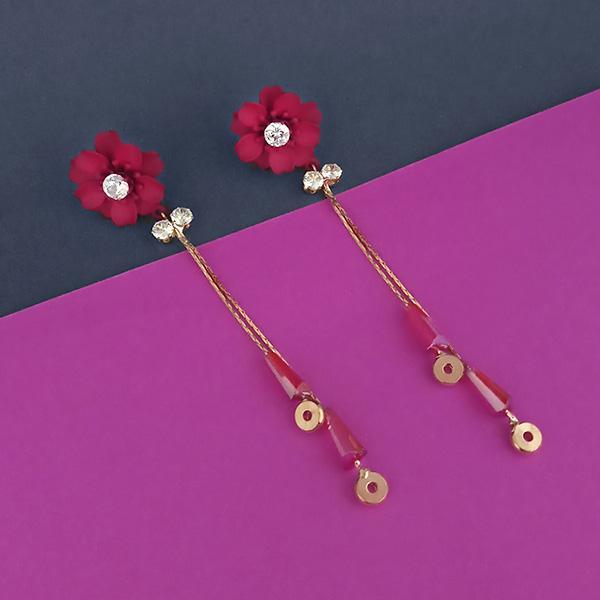 Urthn Red Floral Austrian Stone Dangler Earrings - 1315702B