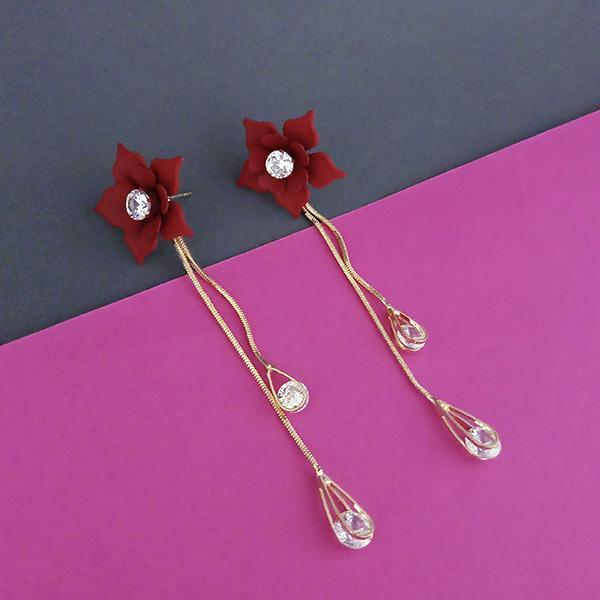 Urthn Gold Plated Maroon Austrian Stone Floral Dangler Earrings - 1315703B