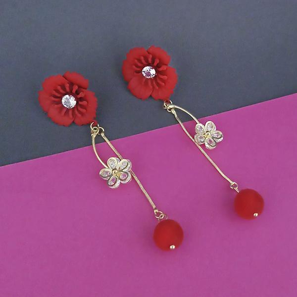 Urthn Red Floral Austrian Stone Dangler Earrings - 1315706B