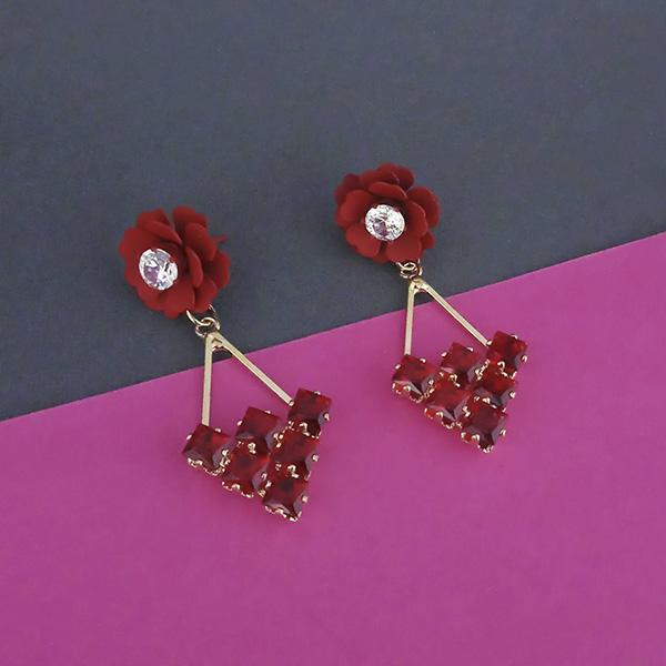Urthn Maroon Floral Dangler Earrings - 1315714B