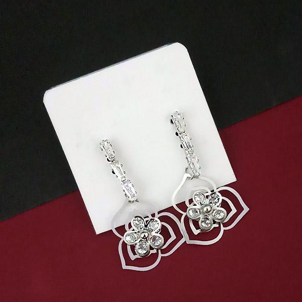 Urthn AD Stone Floral Design Silver Plated Dangler Earrings - 1315867B