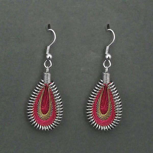 Jeweljunk Rhodium Plated Pink Thread Dangler Earrings - 1316101B