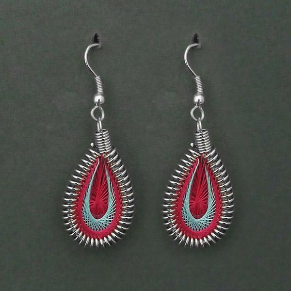 Jeweljunk Rhodium Plated Pink Thread Dangler Earrings - 1316101T