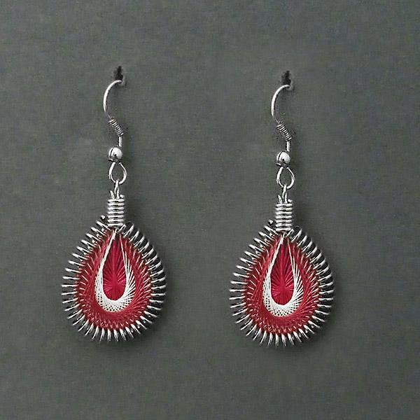 Tip Top Fashions Rhodium Plated Red white Thread Dangler Earrings - 1316102F