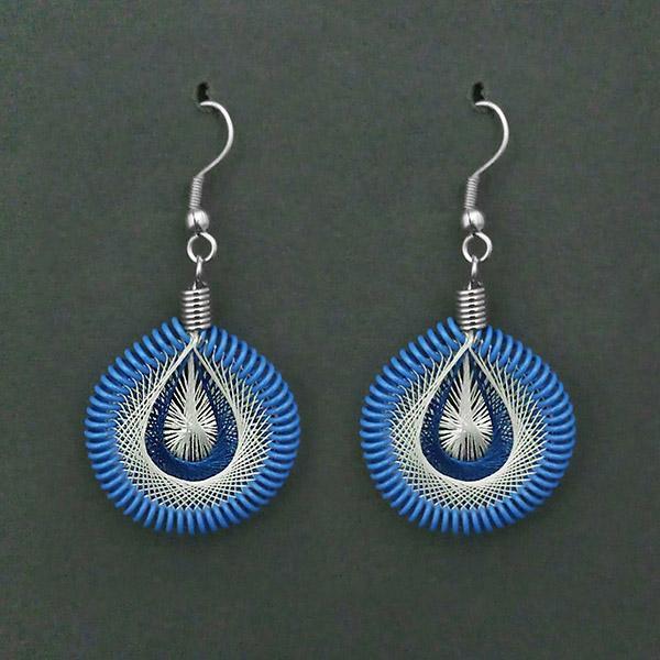 Tip Top Fashions Rhodium Plated Blue And White Thread Dangler Earrings - 1316104A