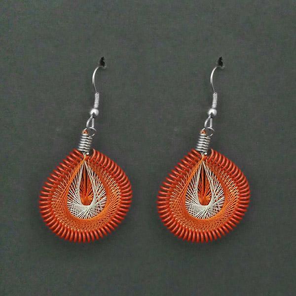 Tip Top Fashions Rhodium Plated Orange Thread Dangler Earrings - 1316104B