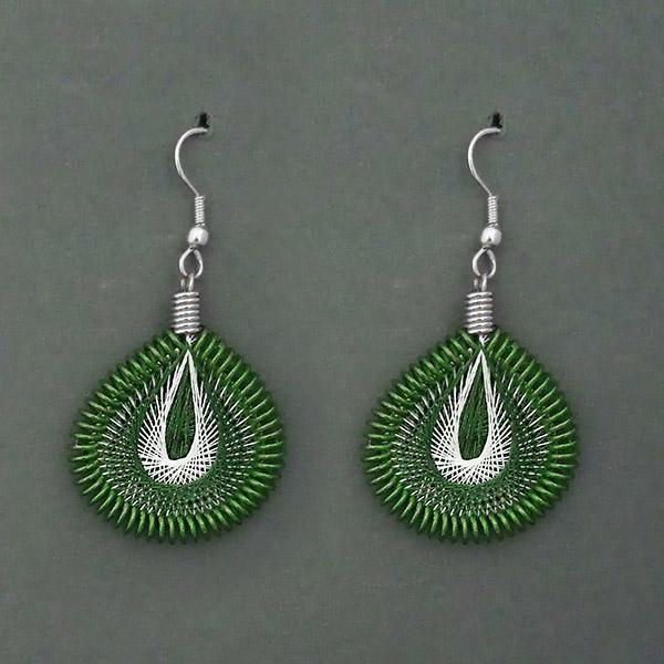 Tip Top Fashions Rhodium Plated Green Thread Dangler Earrings - 1316104E