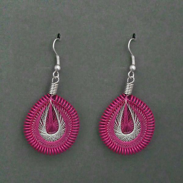 Jeweljunk Rhodium Plated Pink Thread Dangler Earrings - 1316104K
