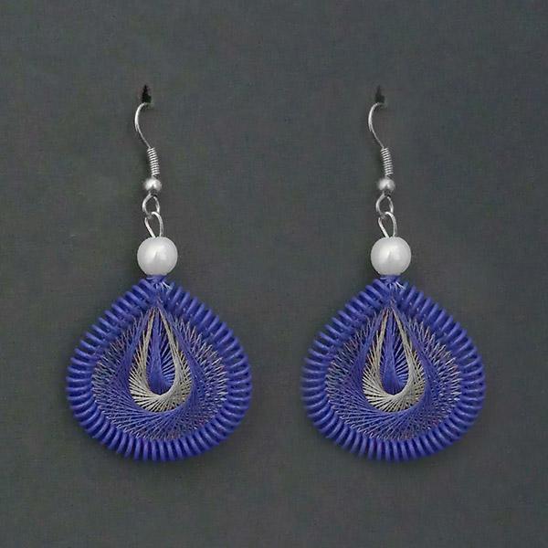 Tip Top Fashions Rhodium Plated Blue Thread Dangler Earrings - 1316108B