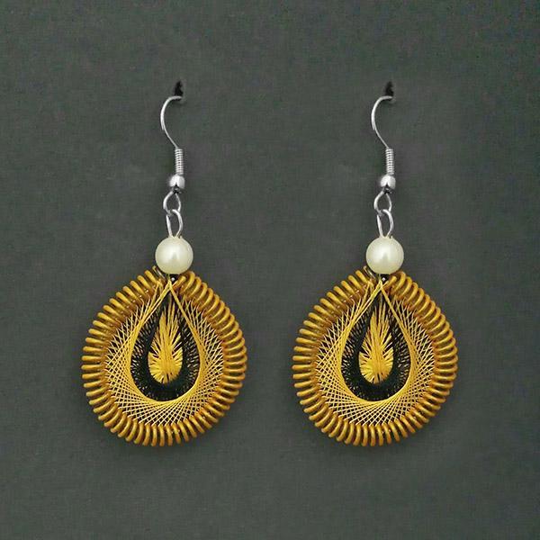 Tip Top Fashions Rhodium Plated Yellow Thread Dangler Earrings - 1316108C