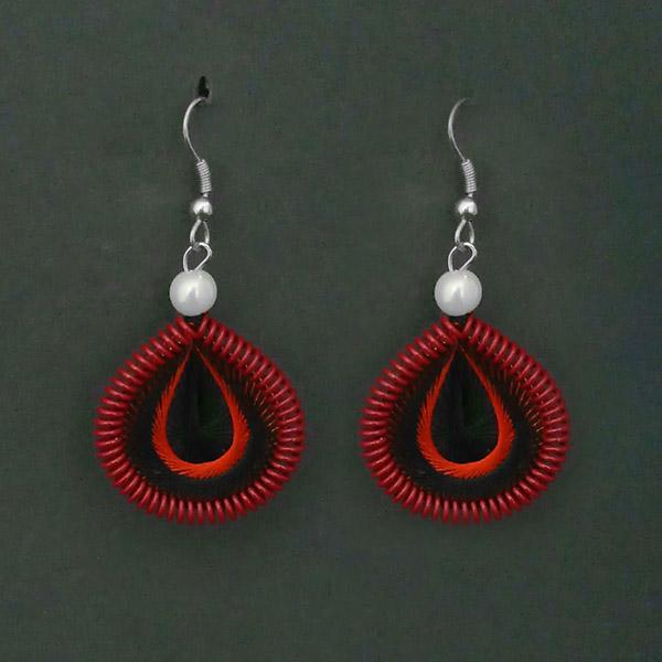 Tip Top Fashions Rhodium Plated Red Thread Dangler Earrings - 1316108D