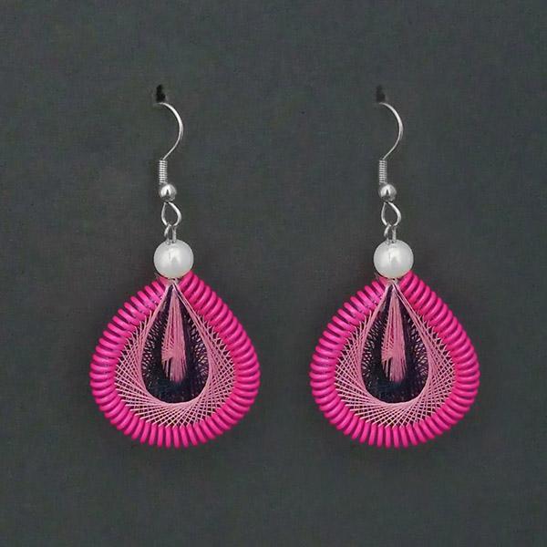 Tip Top Fashions Rhodium Plated Pink Thread Dangler Earrings - 1316108F