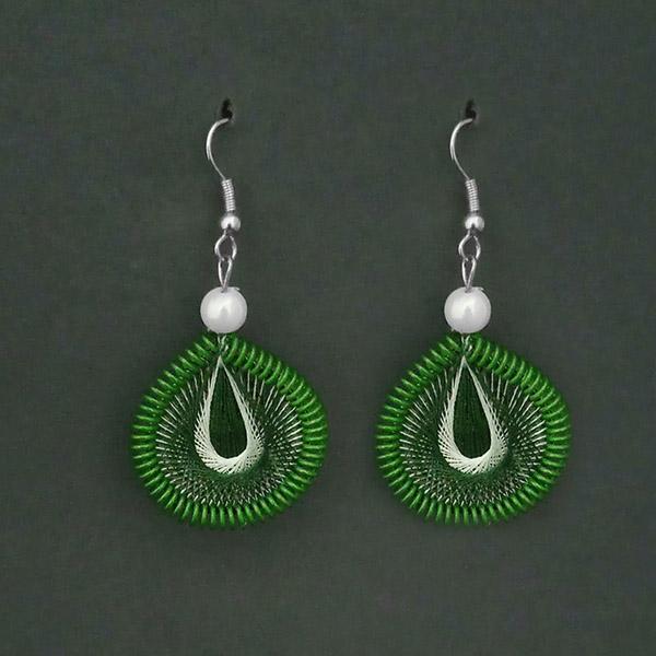Tip Top Fashions Rhodium Plated Green Thread Dangler Earrings - 1316108K