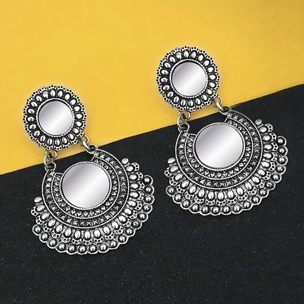 Jeweljunk Oxidised Plated Mirror Dangler Earrings - 1316201B