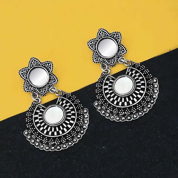 Jeweljunk Oxidised Plated Mirror Dangler Earrings - 1316202B