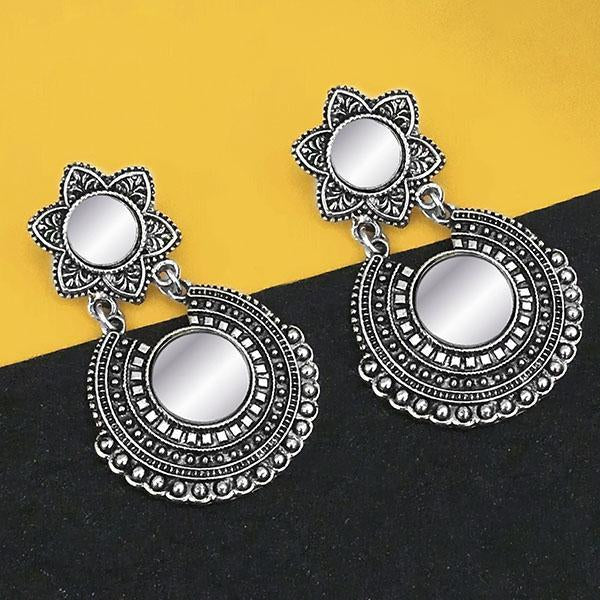 Jeweljunk Oxidised Plated Mirror Dangler Earrings - 1316203B