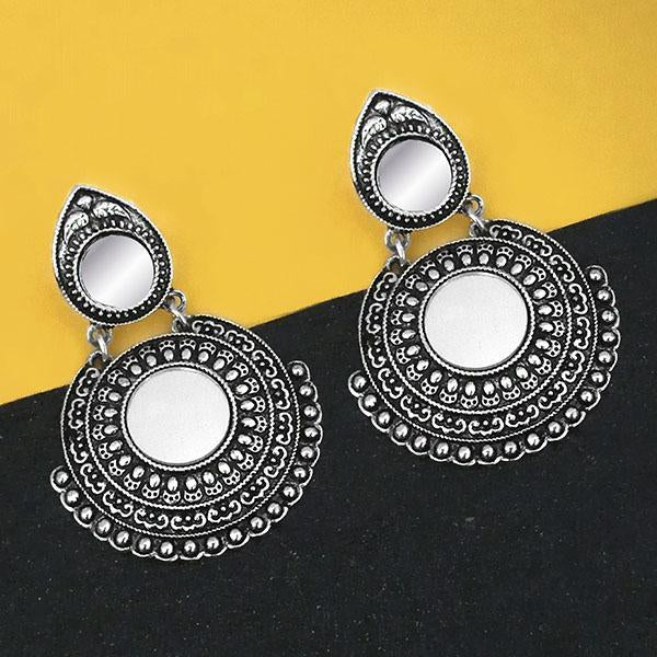 Jeweljunk Oxidised Plated Mirror Dangler Earrings - 1316204B